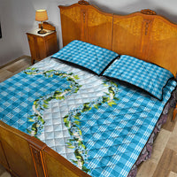 Blue Hawaii Palaka Quilt Bed Set Maile Pikake Honohono Orchid Lei LT05 - Polynesian Pride