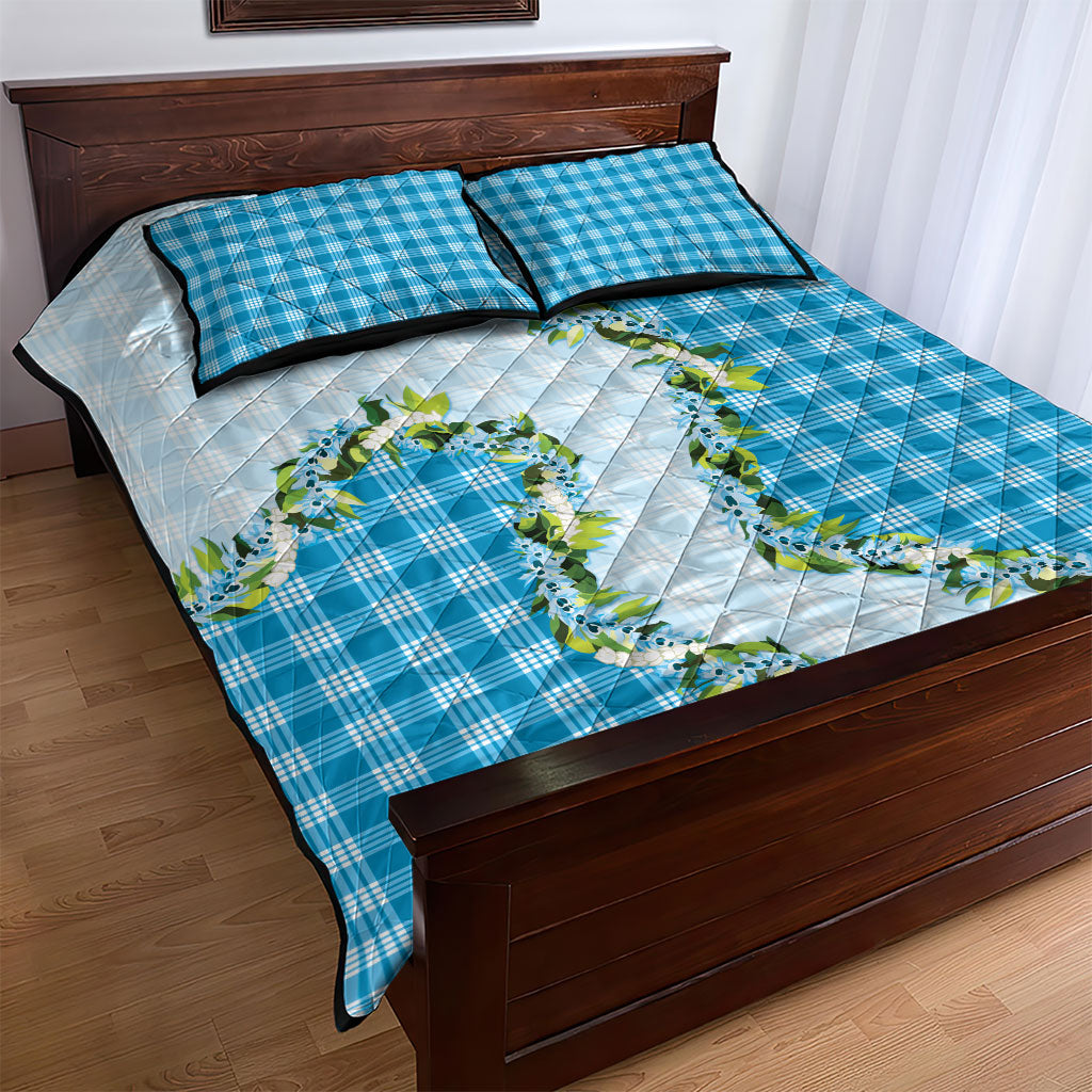 Blue Hawaii Palaka Quilt Bed Set Maile Pikake Honohono Orchid Lei LT05 - Polynesian Pride