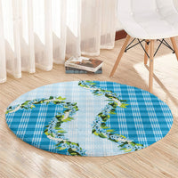 Blue Hawaii Palaka Round Carpet Maile Pikake Honohono Orchid Lei