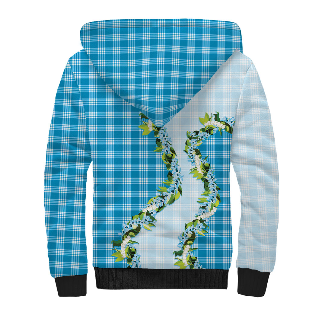 Blue Hawaii Palaka Sherpa Hoodie Maile Pikake Honohono Orchid Lei LT05 - Polynesian Pride