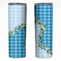 Blue Hawaii Palaka Skinny Tumbler Maile Pikake Honohono Orchid Lei LT05 Blue - Polynesian Pride