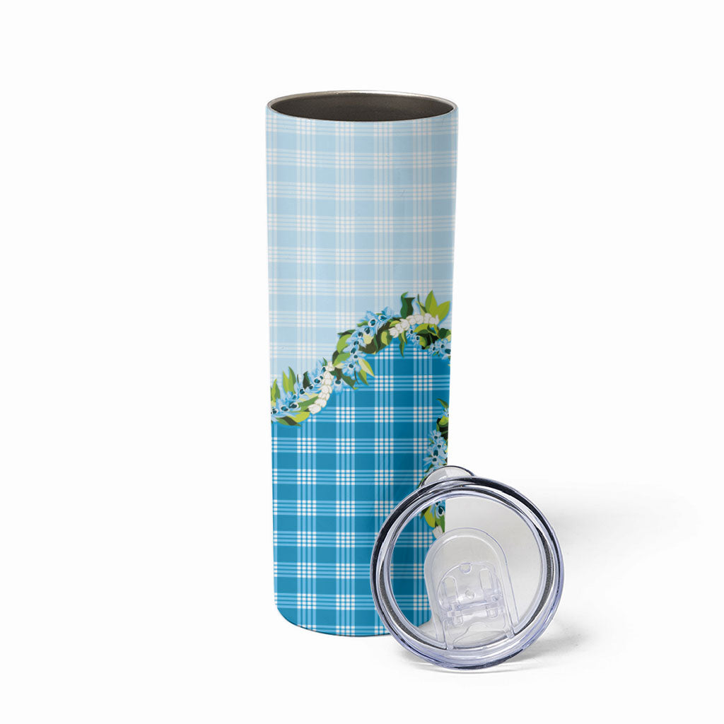 Blue Hawaii Palaka Skinny Tumbler Maile Pikake Honohono Orchid Lei LT05 - Polynesian Pride
