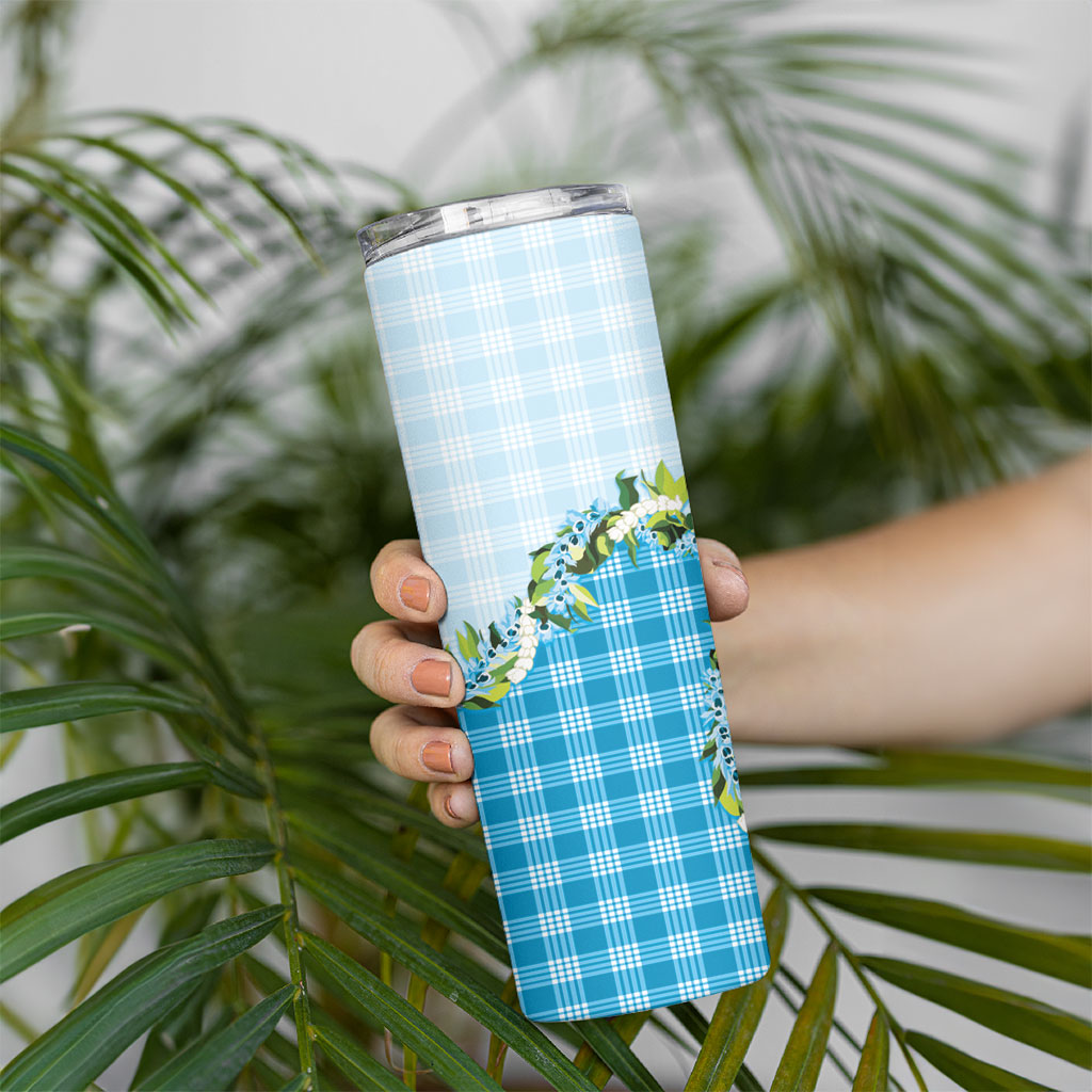 Blue Hawaii Palaka Skinny Tumbler Maile Pikake Honohono Orchid Lei LT05 - Polynesian Pride