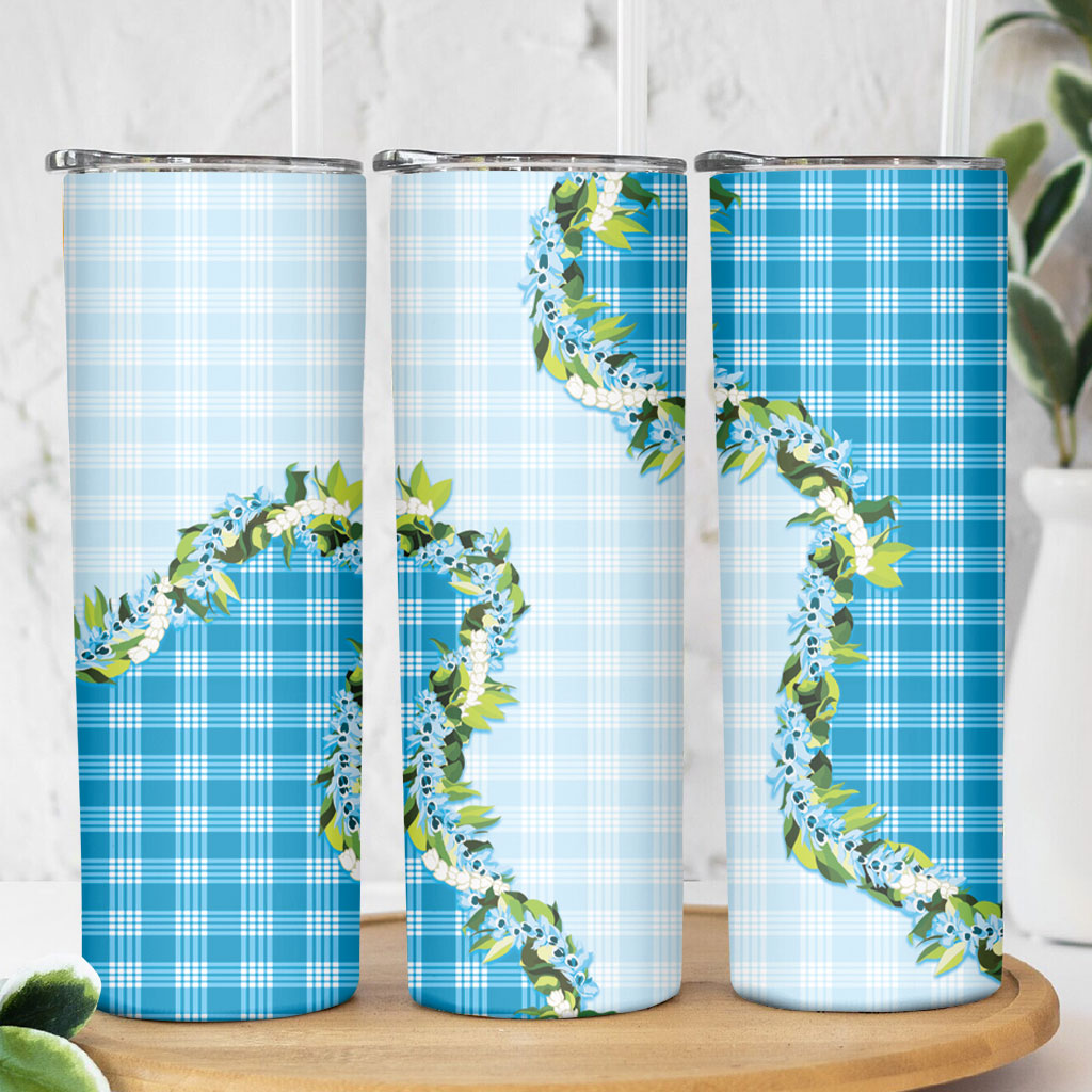 Blue Hawaii Palaka Skinny Tumbler Maile Pikake Honohono Orchid Lei LT05 - Polynesian Pride