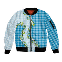 Blue Hawaii Palaka Sleeve Zip Bomber Jacket Maile Pikake Honohono Orchid Lei LT05 Unisex Blue - Polynesian Pride