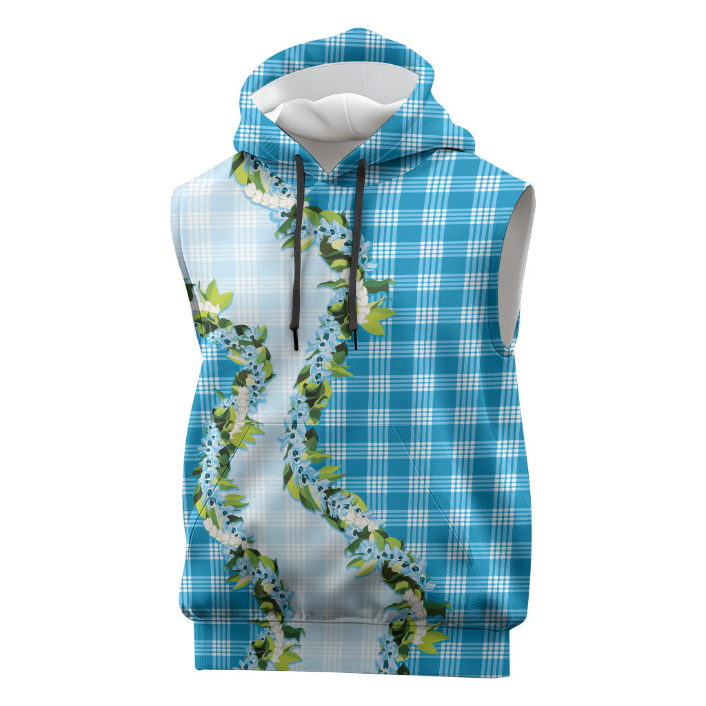 Blue Hawaii Palaka Sleeveless Hoodie Maile Pikake Honohono Orchid Lei LT05 Blue - Polynesian Pride
