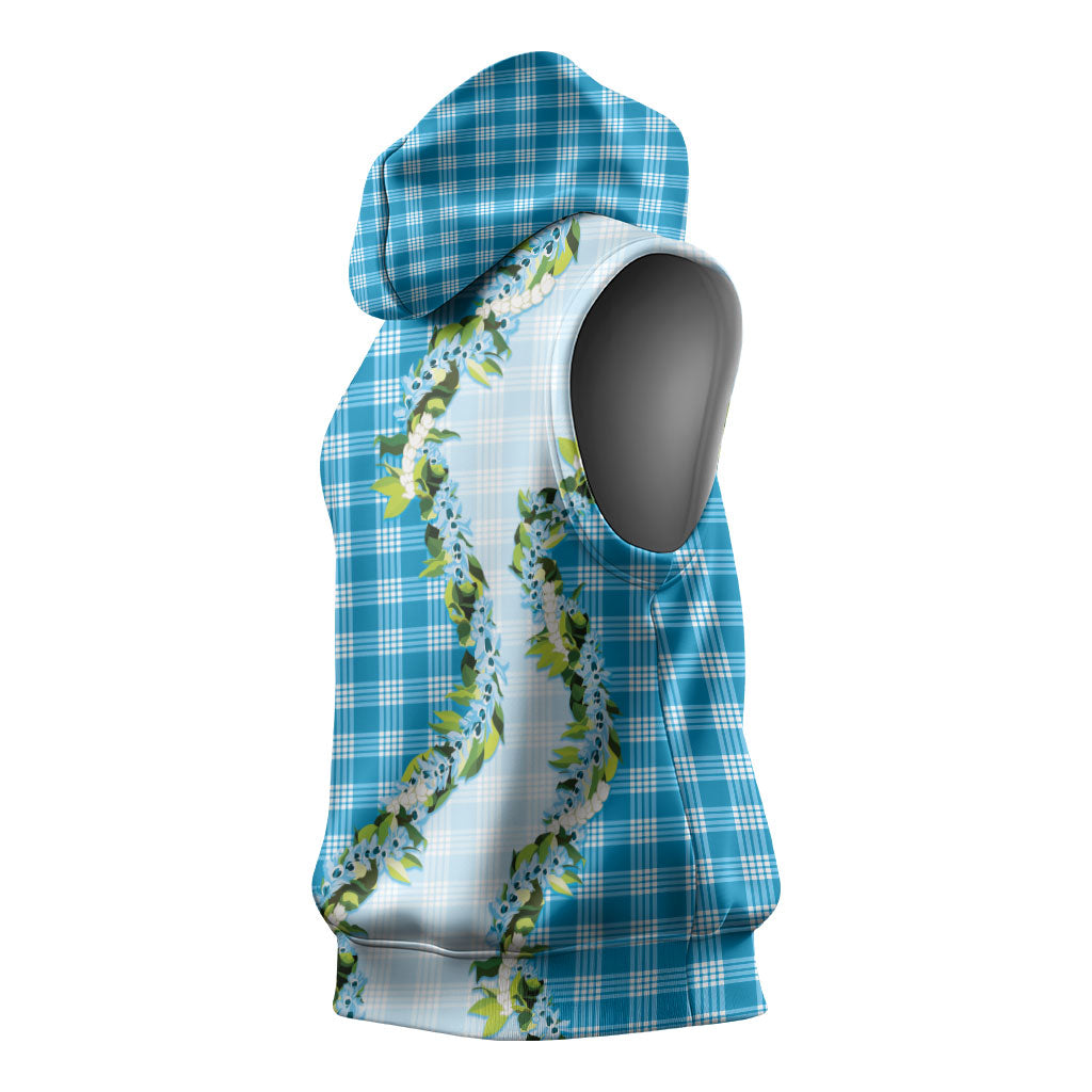 Blue Hawaii Palaka Sleeveless Hoodie Maile Pikake Honohono Orchid Lei LT05 - Polynesian Pride