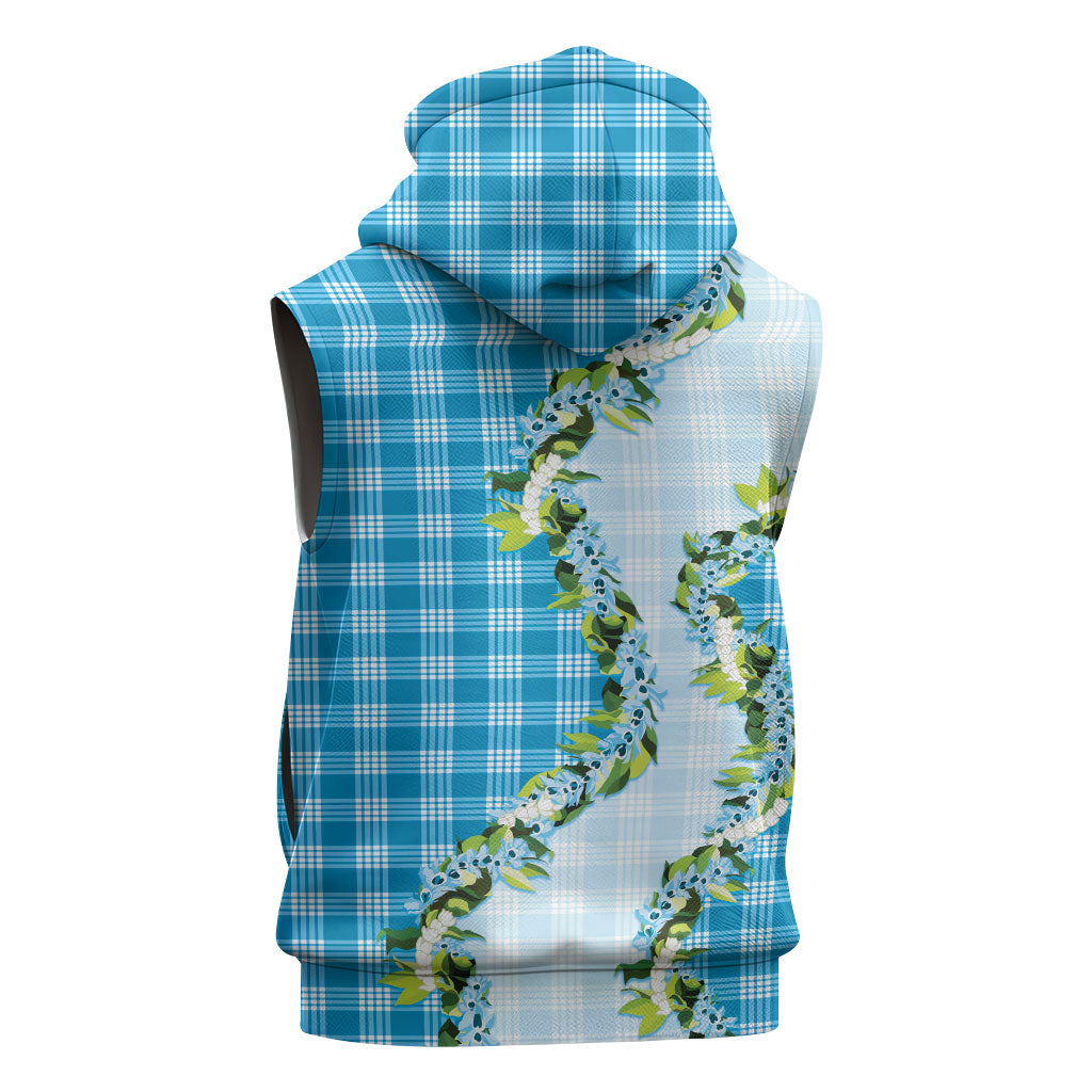 Blue Hawaii Palaka Sleeveless Zip Hoodie Maile Pikake Honohono Orchid Lei LT05 - Polynesian Pride