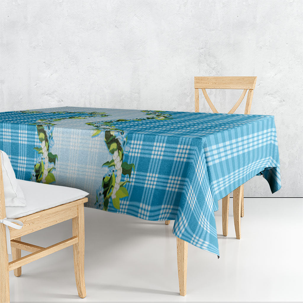 Blue Hawaii Palaka Tablecloth Maile Pikake Honohono Orchid Lei