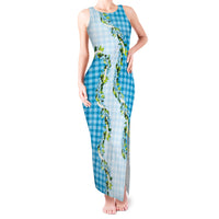 Blue Hawaii Palaka Tank Maxi Dress Maile Pikake Honohono Orchid Lei LT05 Women Blue - Polynesian Pride