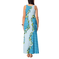 Blue Hawaii Palaka Tank Maxi Dress Maile Pikake Honohono Orchid Lei LT05 - Polynesian Pride