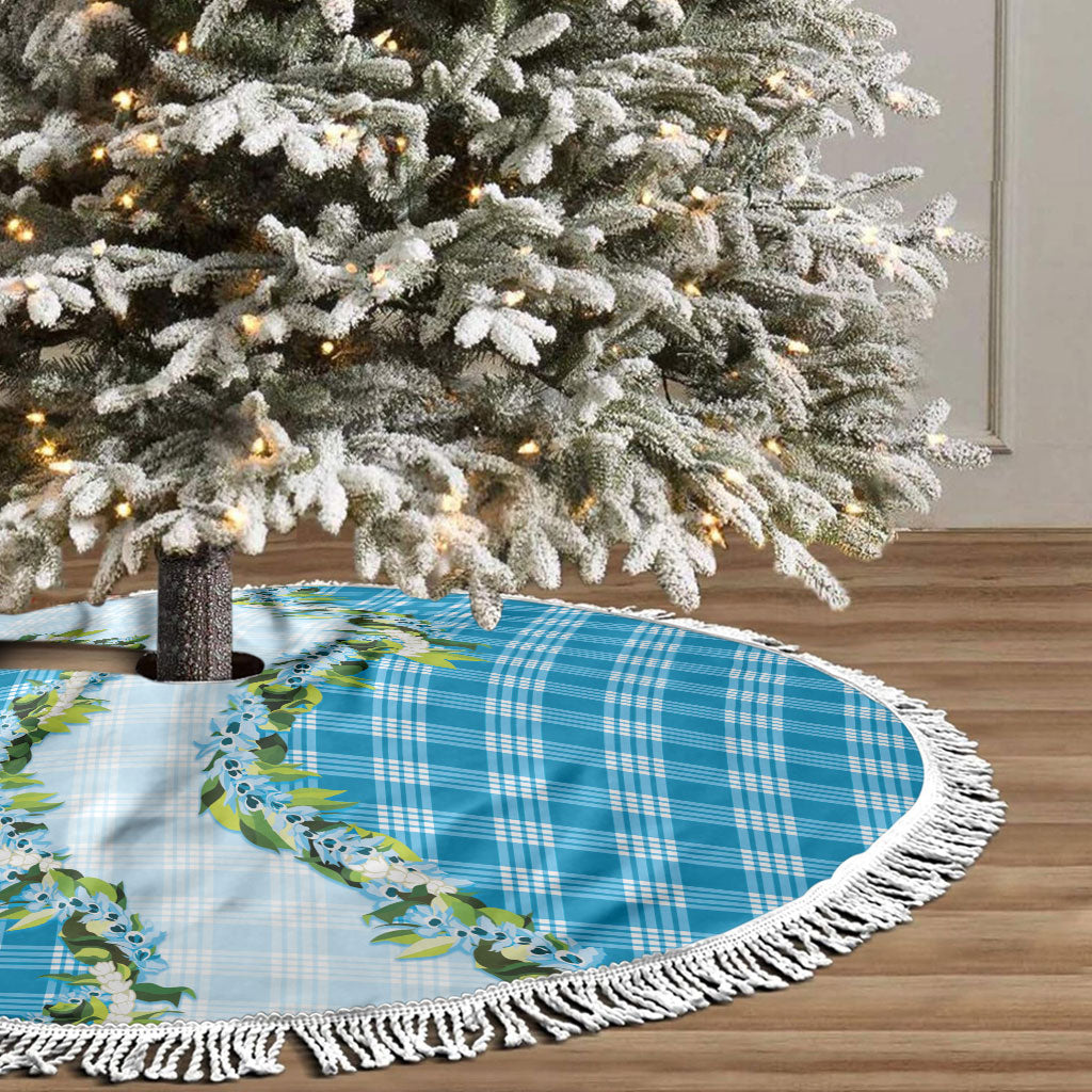 Blue Hawaii Palaka Tree Skirt Maile Pikake Honohono Orchid Lei LT05 - Polynesian Pride