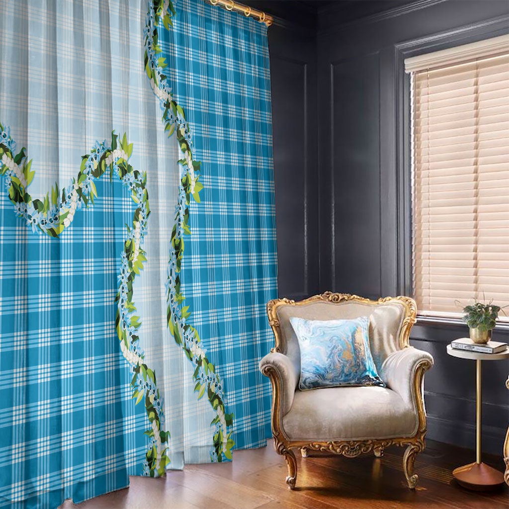 Blue Hawaii Palaka Window Curtain Maile Pikake Honohono Orchid Lei LT05 - Polynesian Pride
