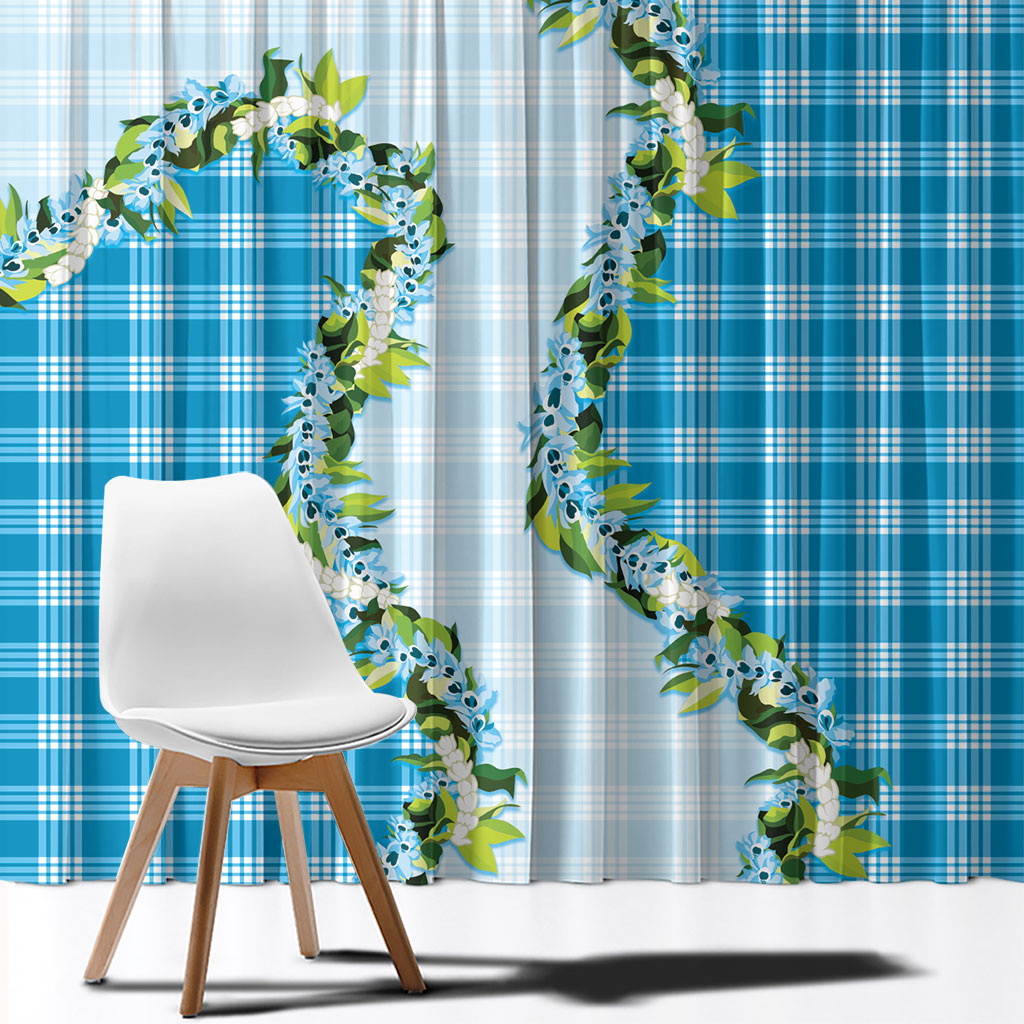 Blue Hawaii Palaka Window Curtain Maile Pikake Honohono Orchid Lei LT05 - Polynesian Pride