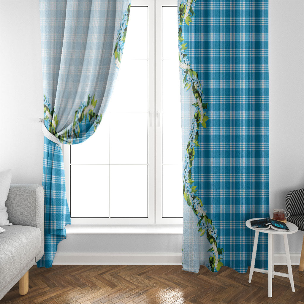 Blue Hawaii Palaka Window Curtain Maile Pikake Honohono Orchid Lei LT05 - Polynesian Pride