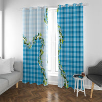Blue Hawaii Palaka Window Curtain Maile Pikake Honohono Orchid Lei LT05 With Grommets Blue - Polynesian Pride