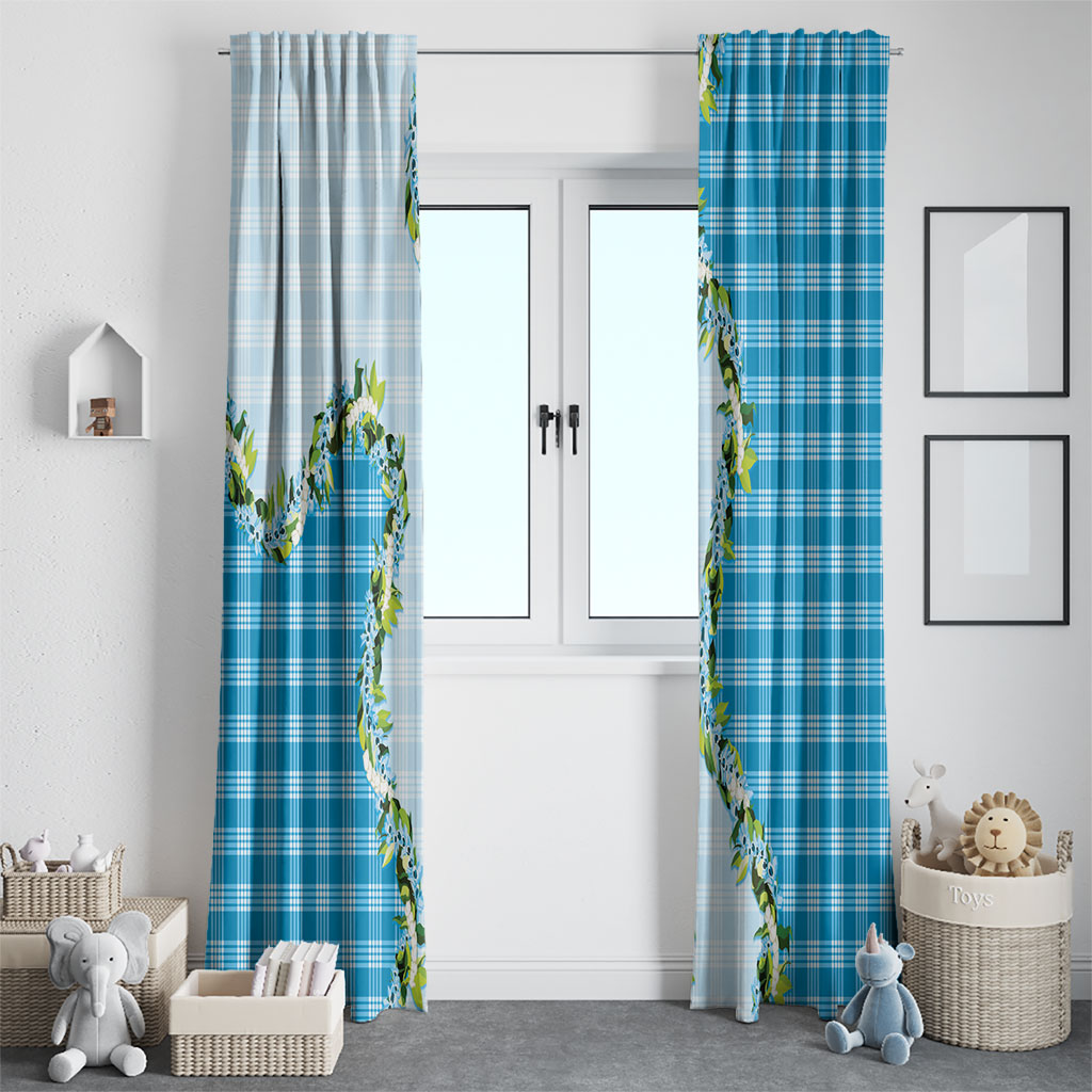 Blue Hawaii Palaka Window Curtain Maile Pikake Honohono Orchid Lei LT05 - Polynesian Pride