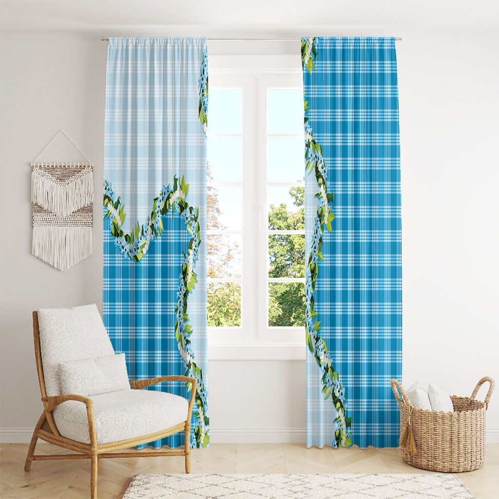 Blue Hawaii Palaka Window Curtain Maile Pikake Honohono Orchid Lei LT05 - Polynesian Pride