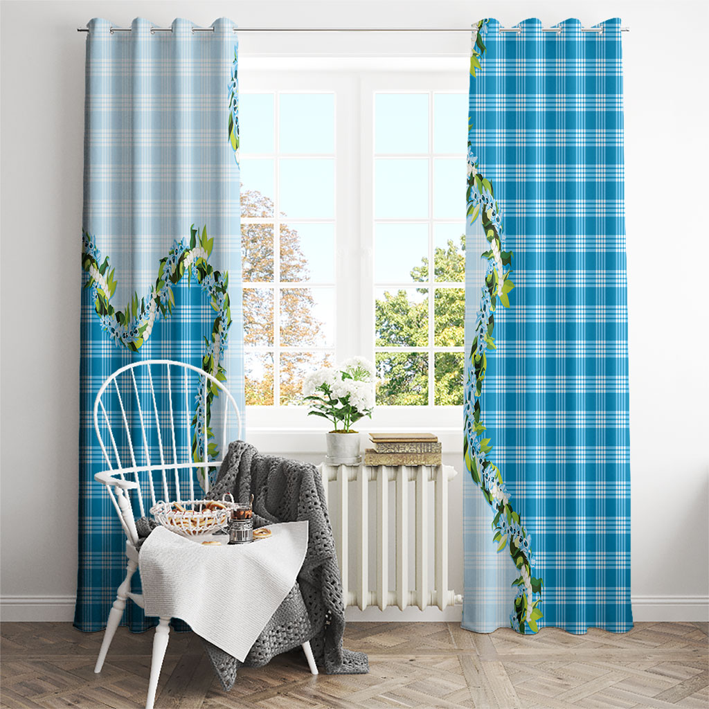 Blue Hawaii Palaka Window Curtain Maile Pikake Honohono Orchid Lei LT05 - Polynesian Pride