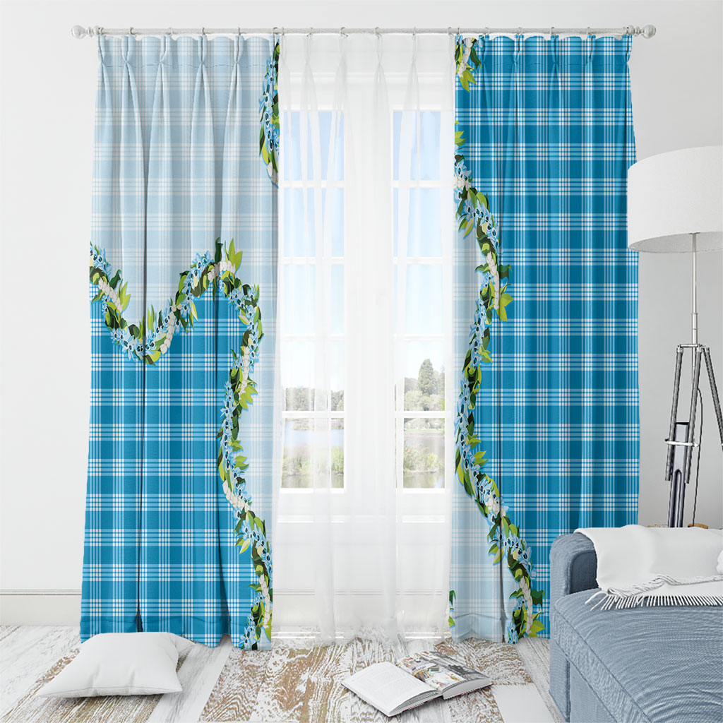 Blue Hawaii Palaka Window Curtain Maile Pikake Honohono Orchid Lei LT05 - Polynesian Pride