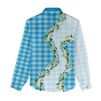 Blue Hawaii Palaka Women Casual Shirt Maile Pikake Honohono Orchid Lei LT05 - Polynesian Pride