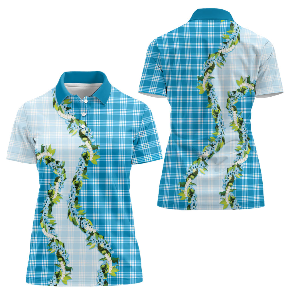 Blue Hawaii Palaka Women Polo Shirt Maile Pikake Honohono Orchid Lei LT05 - Polynesian Pride