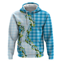 Blue Hawaii Palaka Zip Hoodie Maile Pikake Honohono Orchid Lei