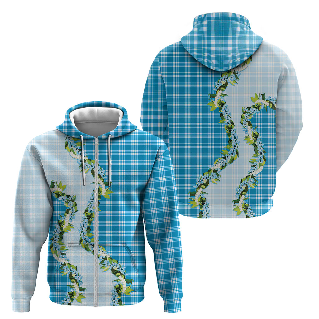 Blue Hawaii Palaka Zip Hoodie Maile Pikake Honohono Orchid Lei