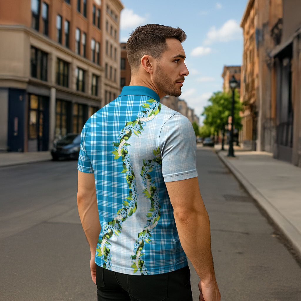 Blue Hawaii Palaka Zipper Polo Shirt Maile Pikake Honohono Orchid Lei LT05 - Polynesian Pride