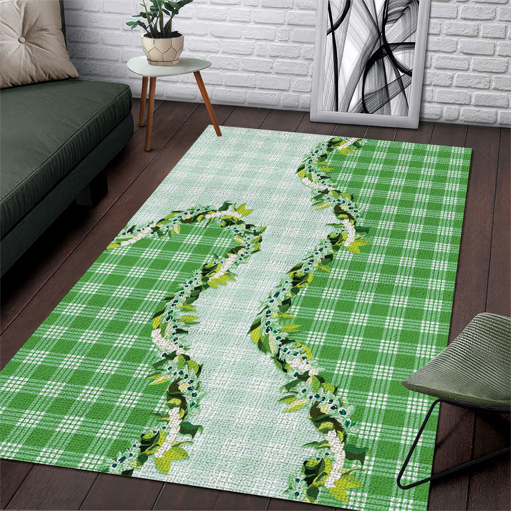 Green Hawaii Palaka Area Rug Maile Pikake Honohono Orchid Lei