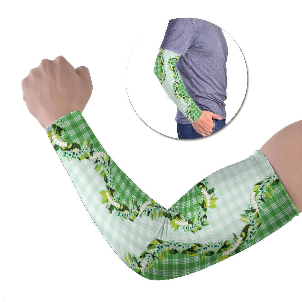 Green Hawaii Palaka Arm Sleeves Maile Pikake Honohono Orchid Lei LT05 Set of 2 Green - Polynesian Pride