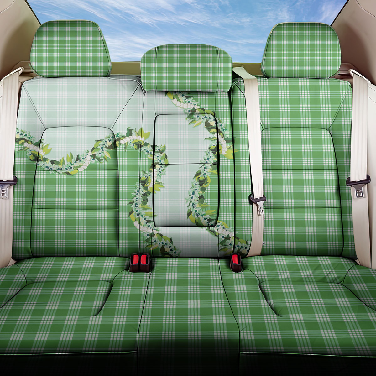 Green Hawaii Palaka Back Car Seat Cover Maile Pikake Honohono Orchid Lei LT05 One Size Green - Polynesian Pride