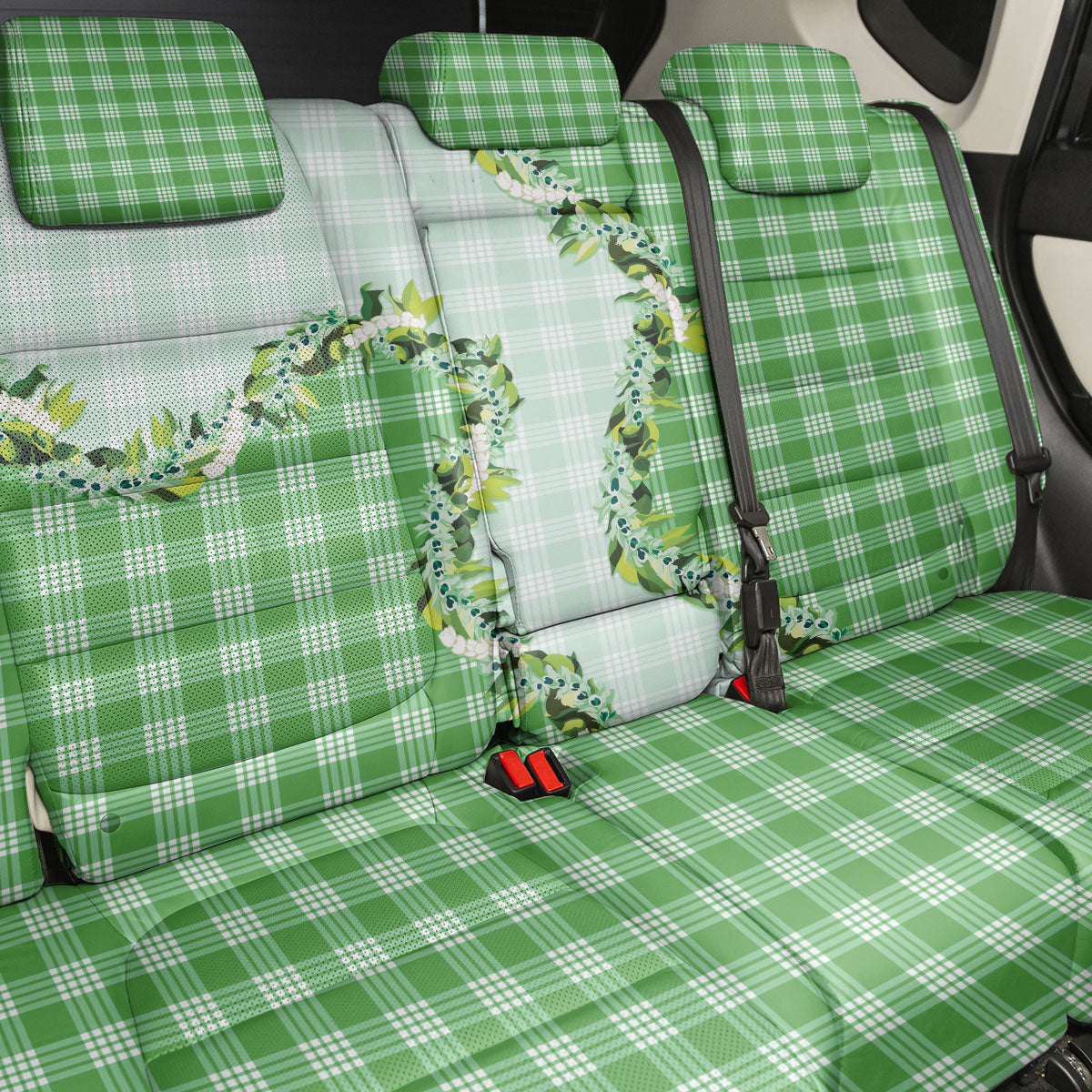 Green Hawaii Palaka Back Car Seat Cover Maile Pikake Honohono Orchid Lei LT05 - Polynesian Pride