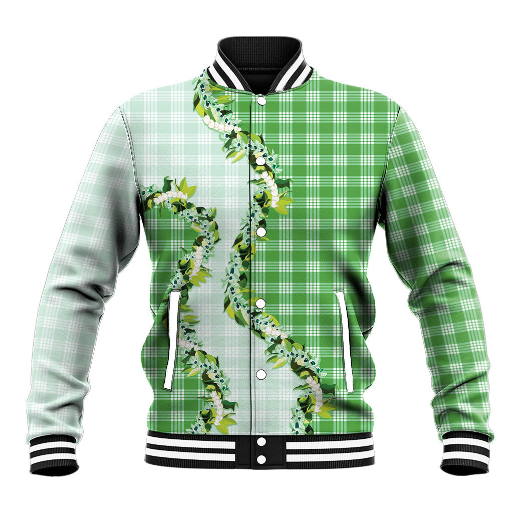 Green Hawaii Palaka Baseball Jacket Maile Pikake Honohono Orchid Lei LT05 Unisex Green - Polynesian Pride