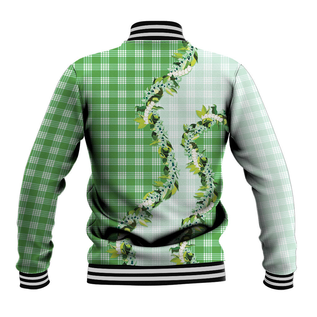 Green Hawaii Palaka Baseball Jacket Maile Pikake Honohono Orchid Lei LT05 - Polynesian Pride