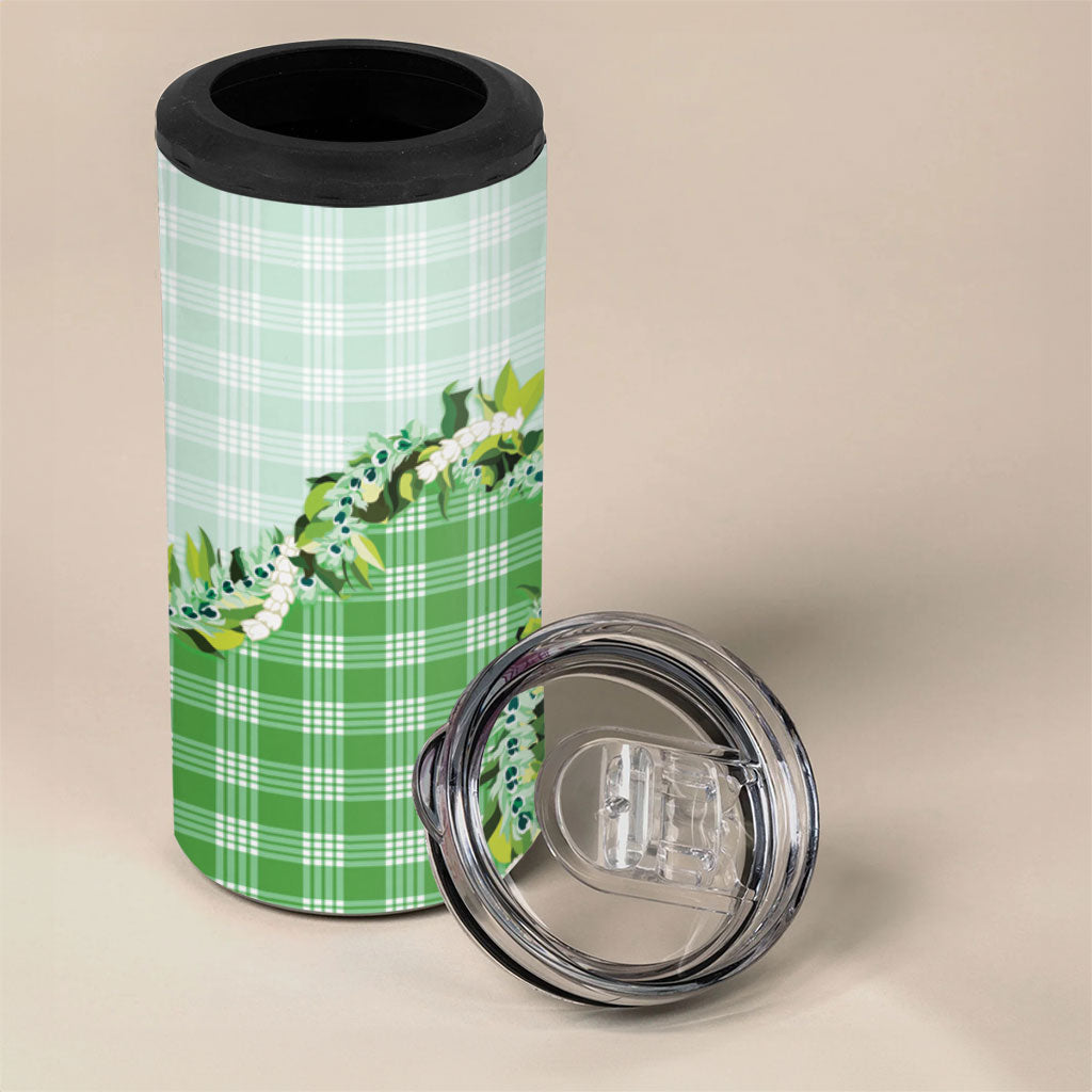 Green Hawaii Palaka 4 in 1 Can Cooler Tumbler Maile Pikake Honohono Orchid Lei LT05 - Polynesian Pride