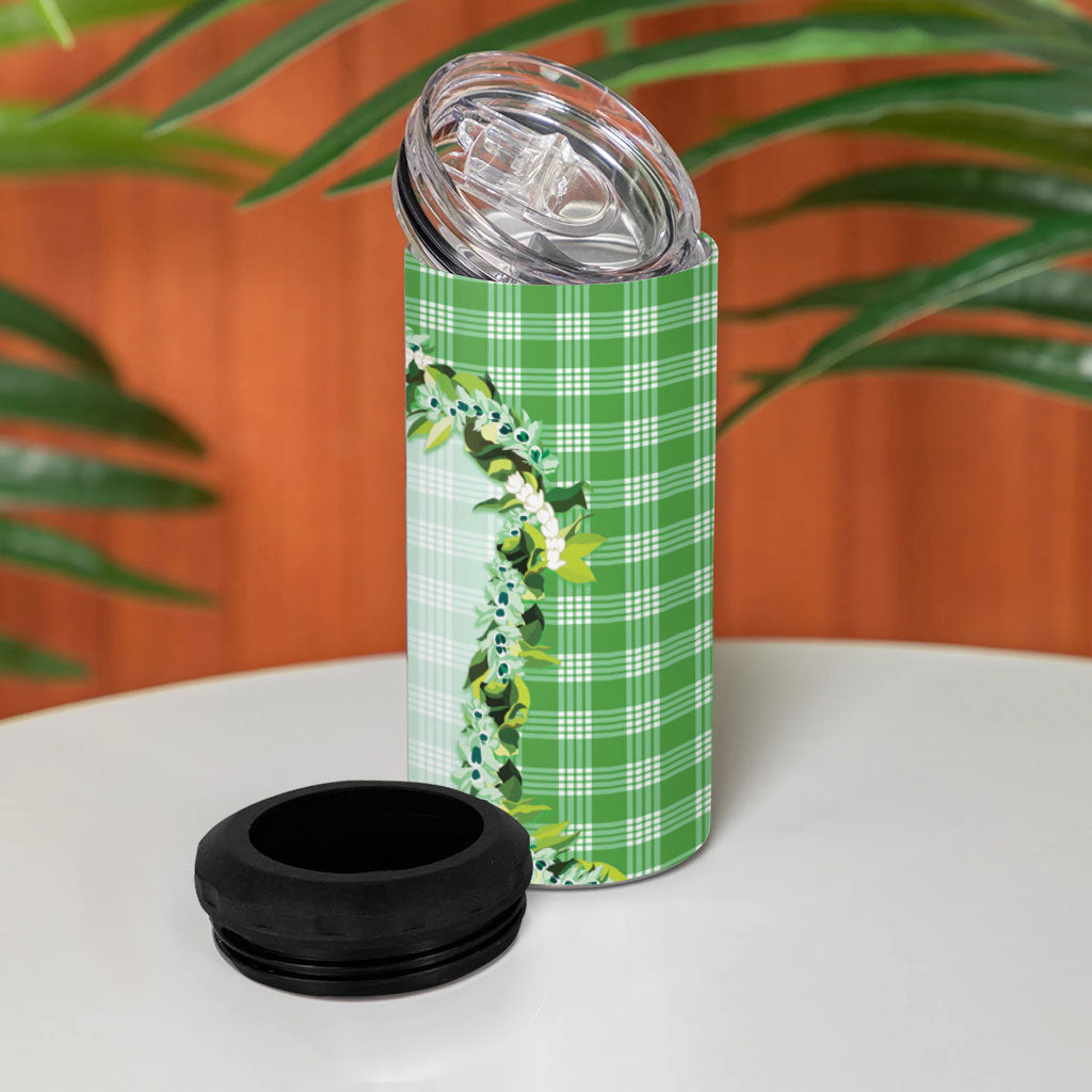 Green Hawaii Palaka 4 in 1 Can Cooler Tumbler Maile Pikake Honohono Orchid Lei LT05 - Polynesian Pride