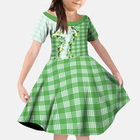 Green Hawaii Palaka Family Matching Long Sleeve Bodycon Dress and Hawaiian Shirt Maile Pikake Honohono Orchid Lei LT05 Daughter's Dress Green - Polynesian Pride