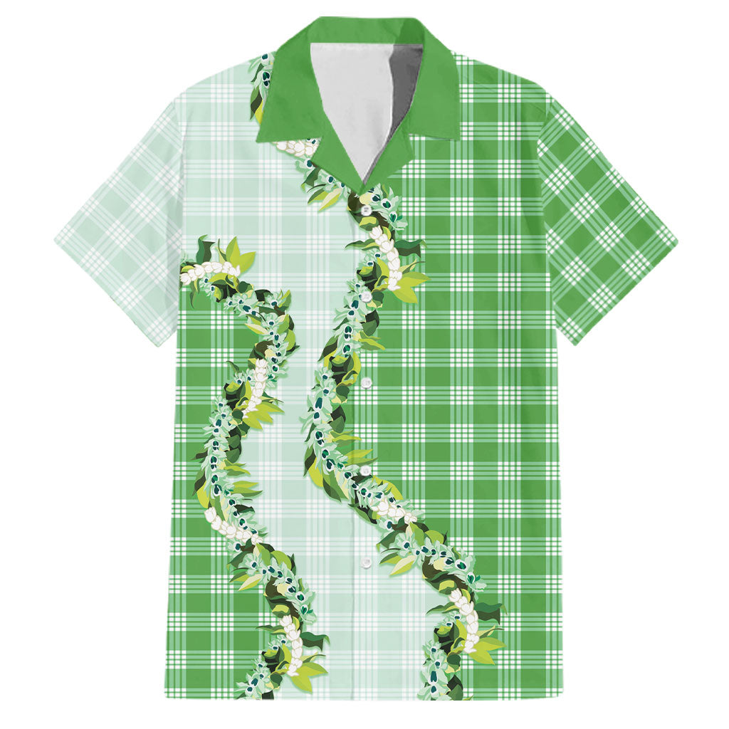 Green Hawaii Palaka Family Matching Off Shoulder Short Dress and Hawaiian Shirt Maile Pikake Honohono Orchid Lei LT05 Dad's Shirt - Short Sleeve Green - Polynesian Pride