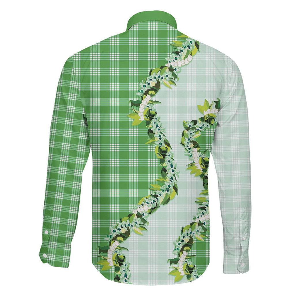 Green Hawaii Palaka Family Matching Off Shoulder Short Dress and Hawaiian Shirt Maile Pikake Honohono Orchid Lei LT05 - Polynesian Pride