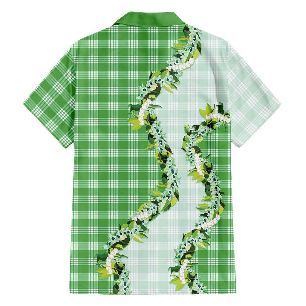 Green Hawaii Palaka Family Matching Short Sleeve Bodycon Dress and Hawaiian Shirt Maile Pikake Honohono Orchid Lei LT05 - Polynesian Pride