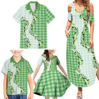 Green Hawaii Palaka Family Matching Summer Maxi Dress and Hawaiian Shirt Maile Pikake Honohono Orchid Lei LT05 - Polynesian Pride