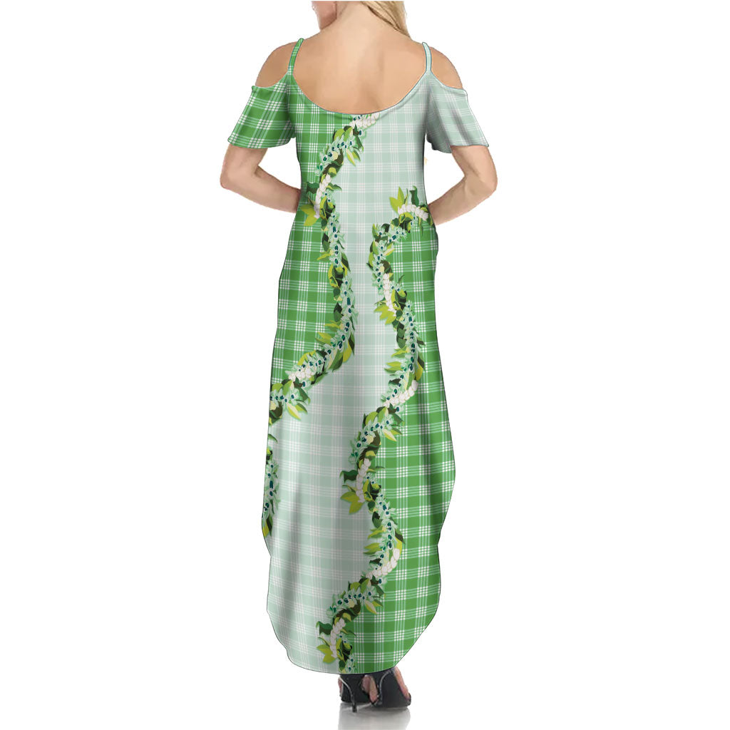 Green Hawaii Palaka Family Matching Summer Maxi Dress and Hawaiian Shirt Maile Pikake Honohono Orchid Lei LT05 - Polynesian Pride
