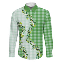 Green Hawaii Palaka Family Matching Tank Maxi Dress and Hawaiian Shirt Maile Pikake Honohono Orchid Lei LT05 Dad's Shirt - Long Sleeve Green - Polynesian Pride