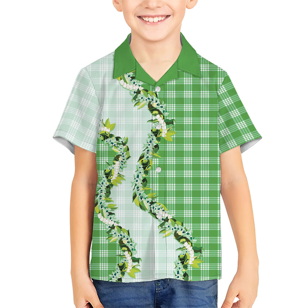 Green Hawaii Palaka Hawaiian Shirt Maile Pikake Honohono Orchid Lei LT05 - Polynesian Pride