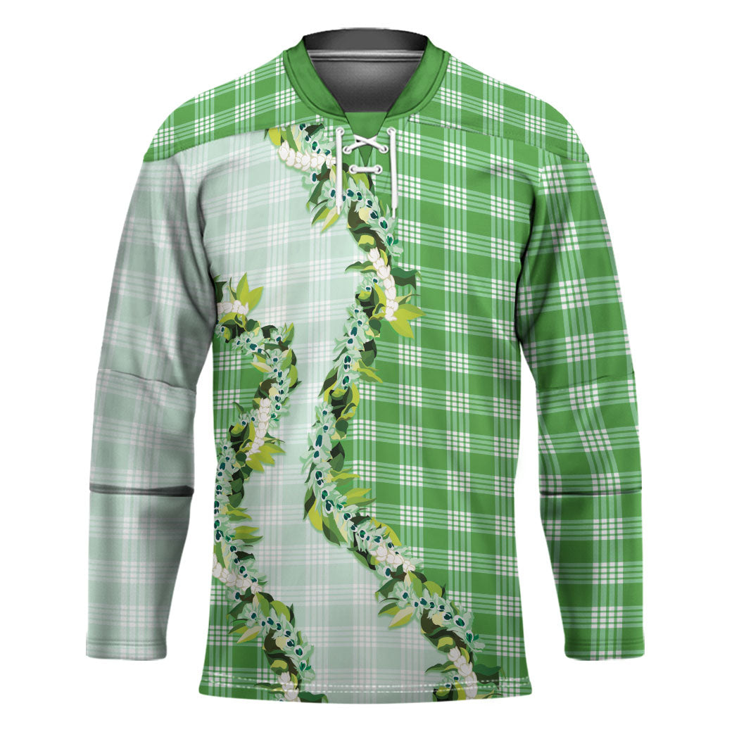 Green Hawaii Palaka Hockey Jersey Maile Pikake Honohono Orchid Lei LT05 Unisex Green - Polynesian Pride
