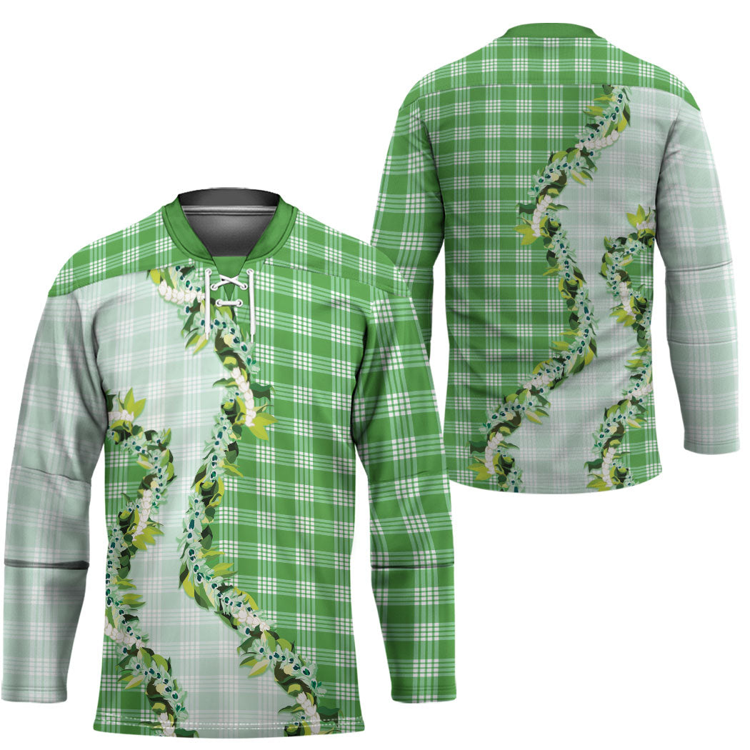 Green Hawaii Palaka Hockey Jersey Maile Pikake Honohono Orchid Lei LT05 - Polynesian Pride