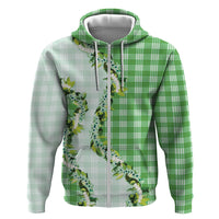 Green Hawaii Palaka Hoodie Maile Pikake Honohono Orchid Lei LT05 Zip Hoodie Green - Polynesian Pride