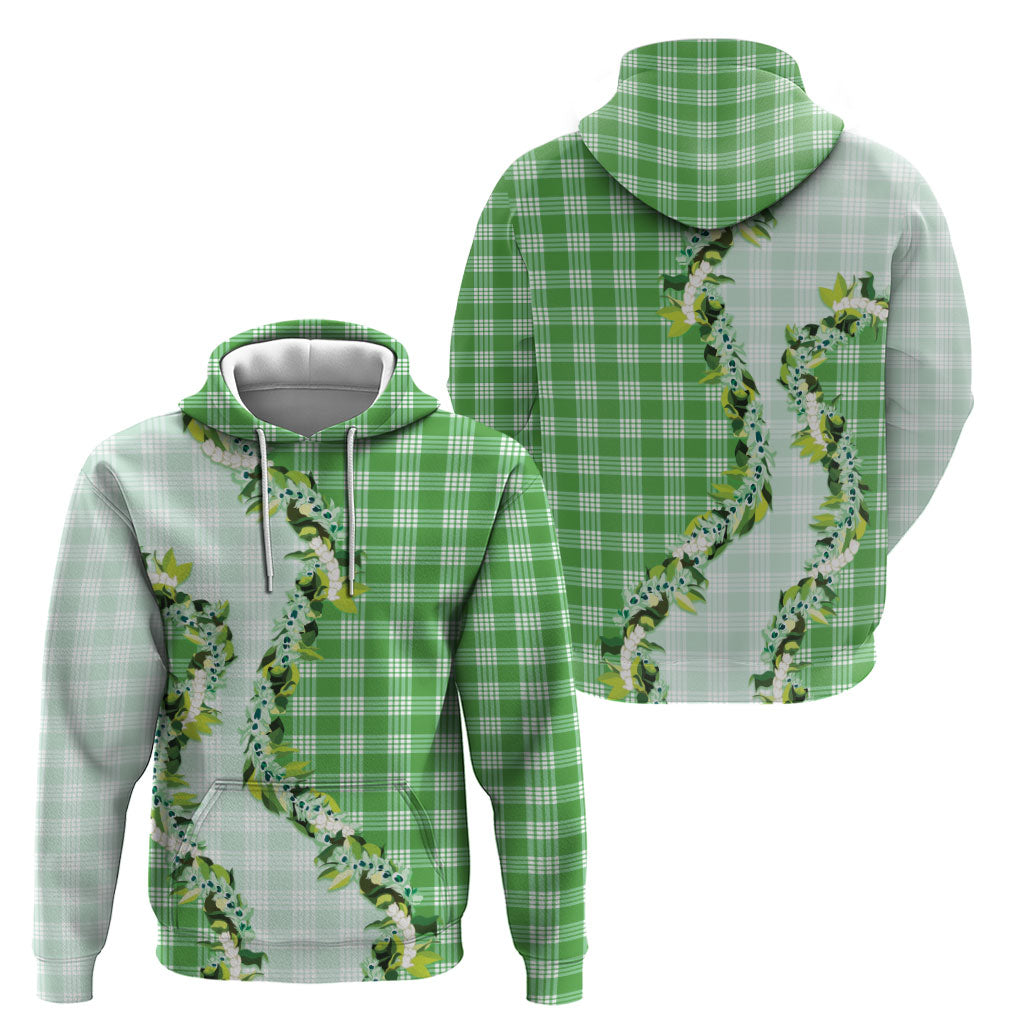 Green Hawaii Palaka Hoodie Maile Pikake Honohono Orchid Lei LT05 - Polynesian Pride