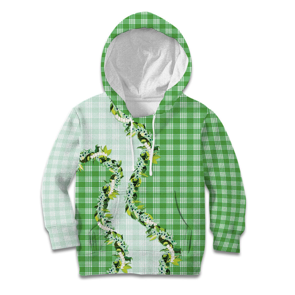 Green Hawaii Palaka Kid Hoodie Maile Pikake Honohono Orchid Lei
